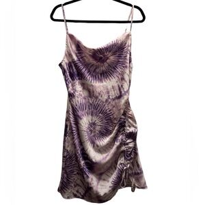Kendall & Kylie Pacsun Purple White Tie Dye Cowl Neck Cinch Mini Dress Size L